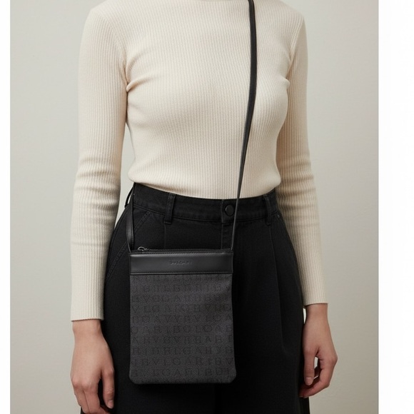 BVLGARI Handbags - BVLGARI Black Logo Canvas & Leather Crossbody Bag